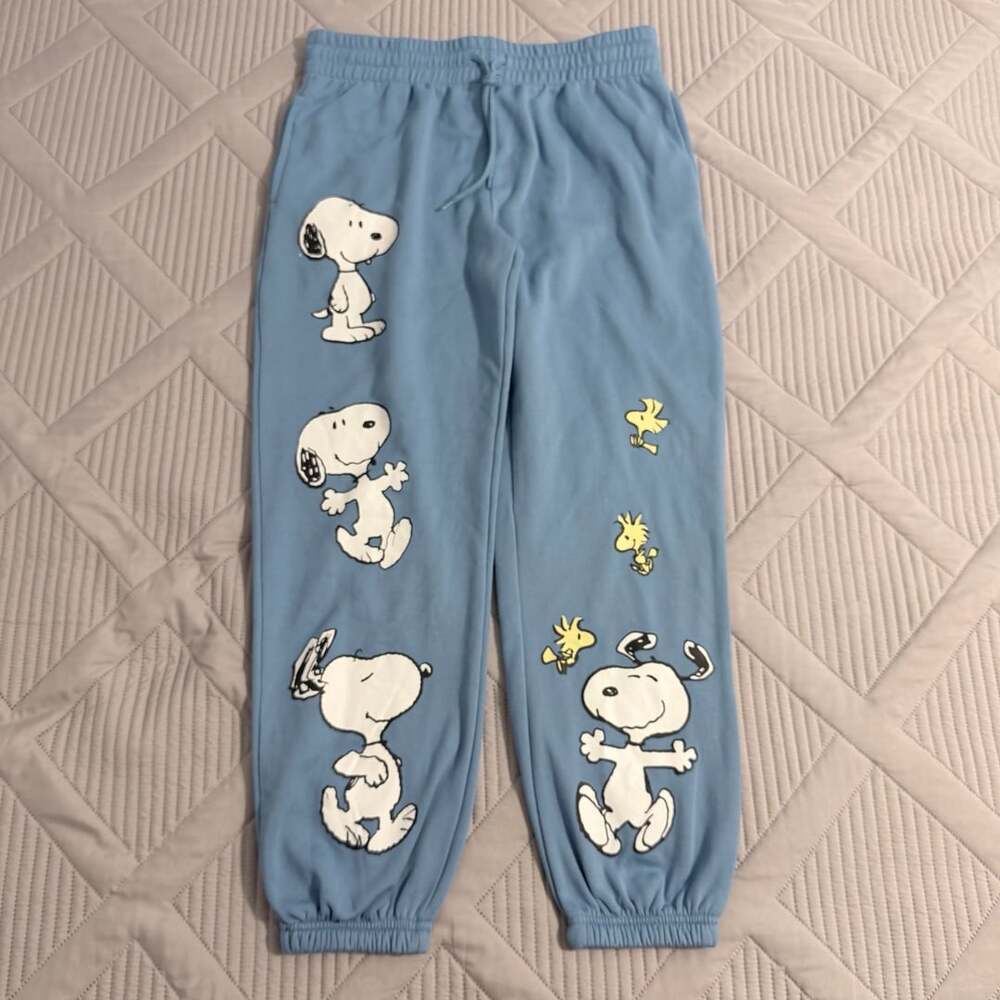 Peanuts Snoopy & Woodstock Graphic Jogger Sweatpants Light Blue Size M (8-10)